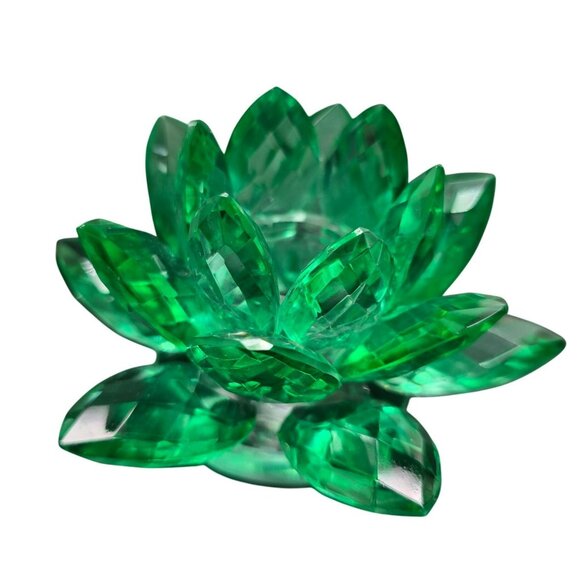 Shannon Crystal Emerald Green Crystal Lotus Candle Holders Godinger NIB JJ3973 - Picture 3 of 15